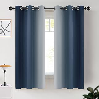 COSVIYA Grommet Room Darkening Ombre Navy Blue Curtains W42xL63 inch