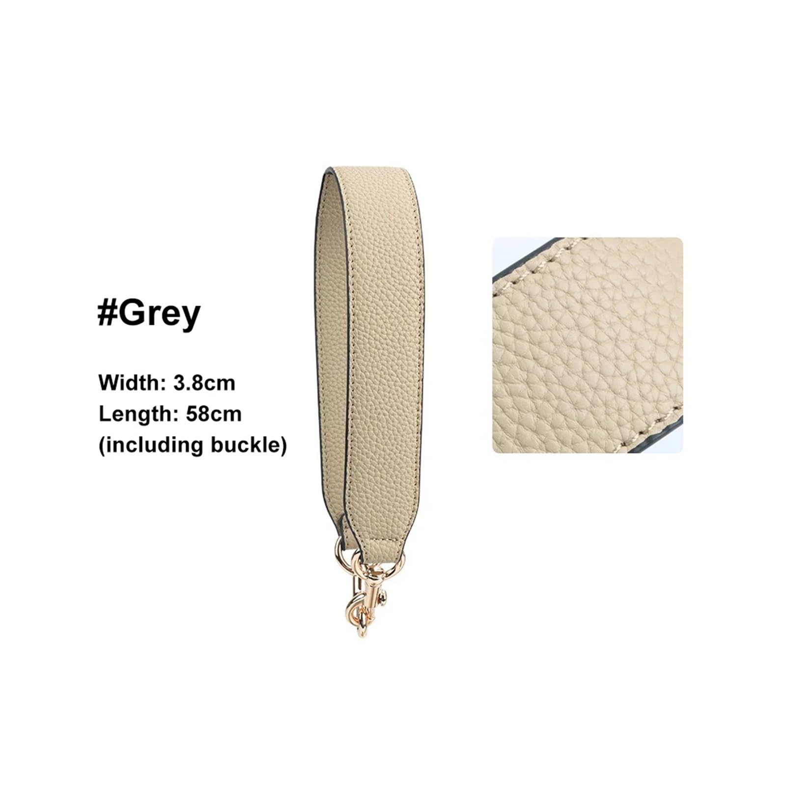 3,8 cm * 58 cm Skórzany szeroki pojedynczy pasek do torby na ramię Wymienny pasek pod pachami Damski pasek torebki lingli(Szary,Light gold buckle)