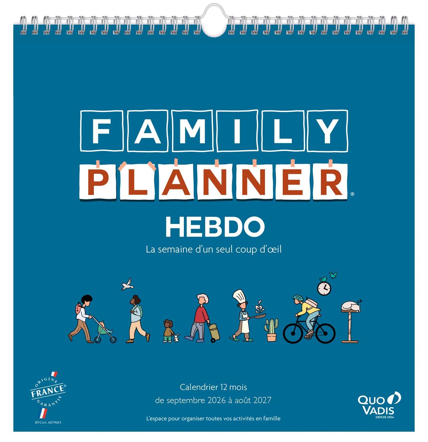 QUO VADIS Calendrier Family Planner Hebdo 30 x 30 cm Septembre 2026 à Août 2027