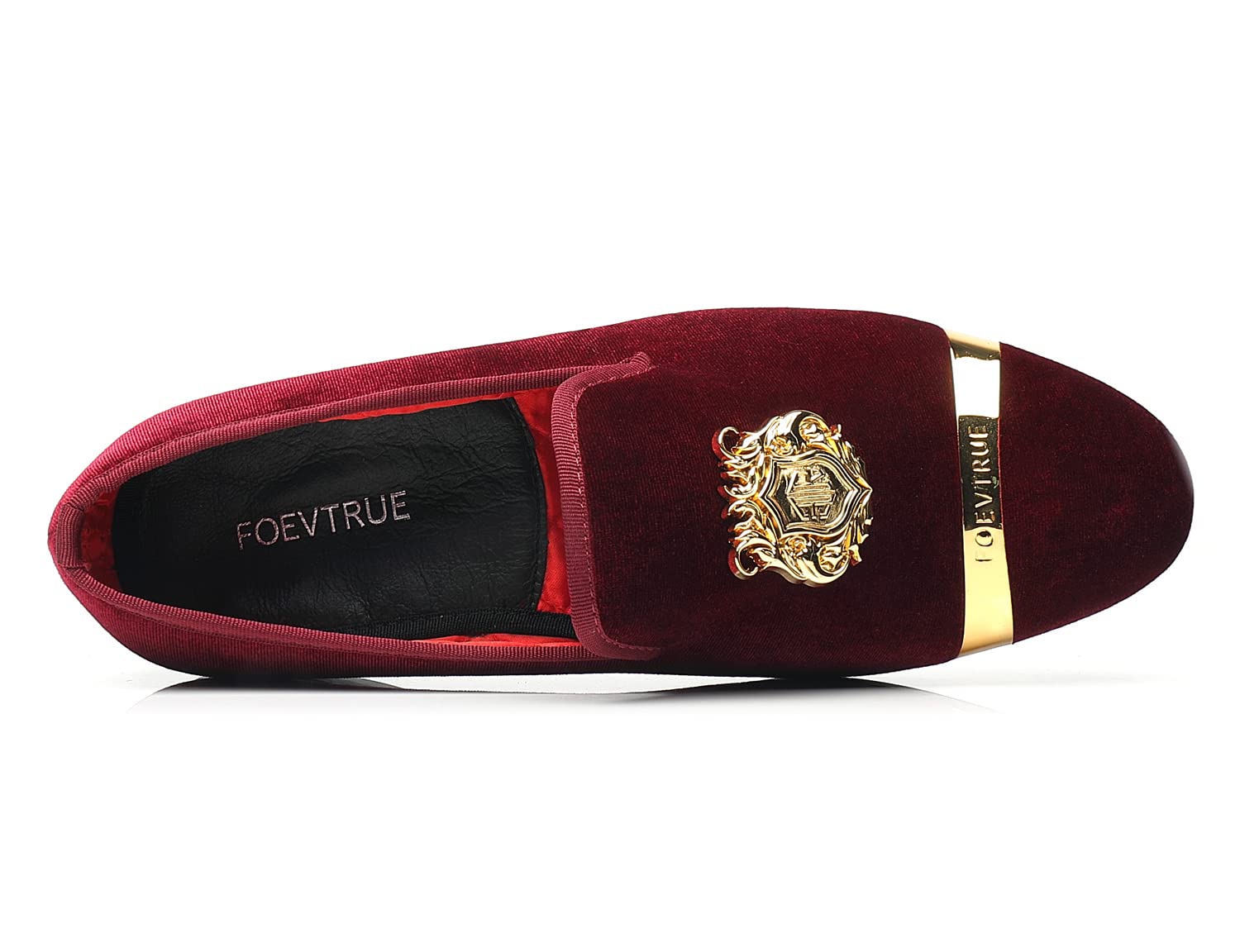 Foevtrue Velvet Gold Buckle Fashion Handmade Loafers Wine Amazon.com | FOEVTRUE Men main image 3