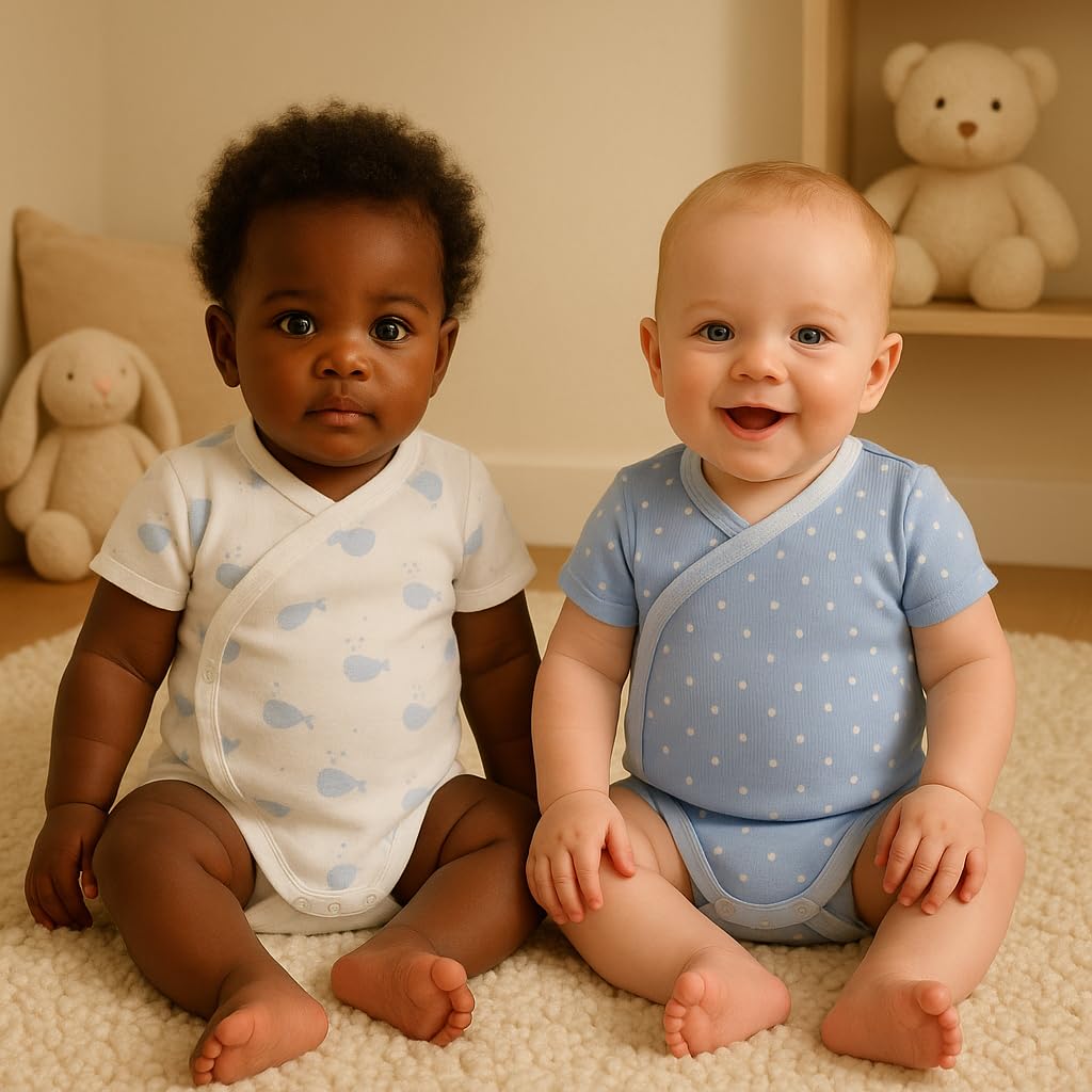 BABIDU Body niemowlęce z krótkim rękawem, 100% miękka, oddychająca bawełna, unisex, odzież dla niemowląt, chłopców i dziewczynek, body dla noworodków, idealne do skóry wrażliwej i na co dzień