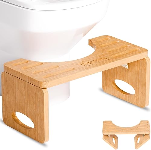 Vista 7 de Beinilai Taburete de inodoro plegable para adultos, taburete de 7 pulgadas para baño, orinal de bambú para adultos con tira antideslizante (marrón)