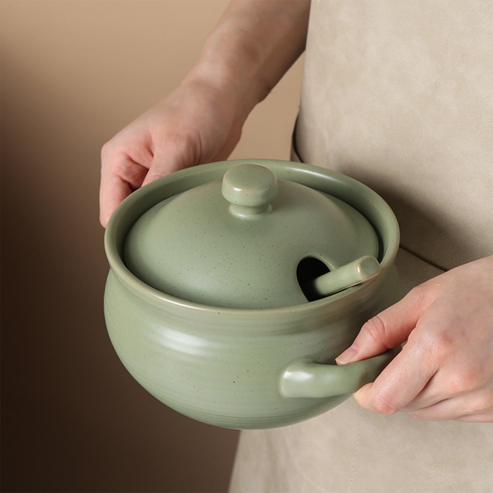 Barattolo con Coperchio, barattoli per spezie in Ceramica, Coperchio per condimenti in Porcellana, zuccheriera e Cucchiaio, per Cucina e casa (Bianco, 1000 ml)