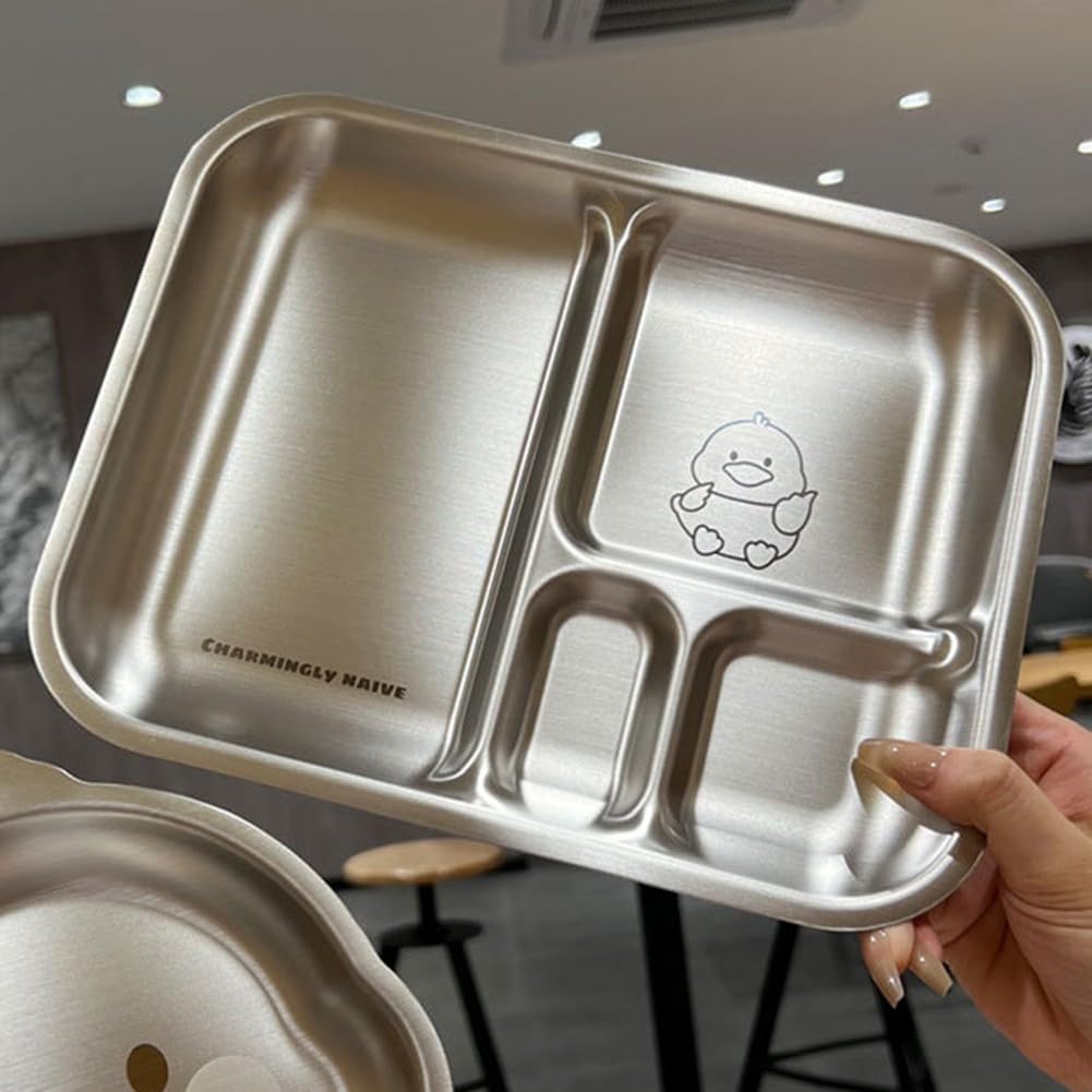 Homefurnishmall Assiettes à dîner divisées en acier inoxydable, 26 x 21 x 2 cm, vaisselle à 4 compartiments pour enfants, adultes, camping (pour tigre)