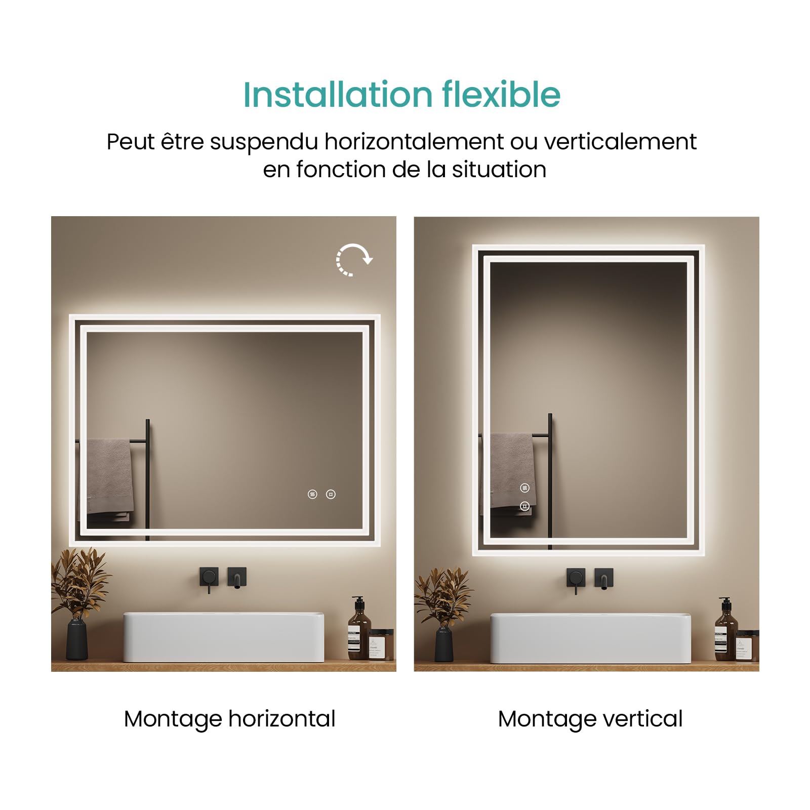 EMKE Badkamer Spiegel met Verlichting 60x60 cm, Anti-condens, 3 Instelbare Lichtkleuren, Dimbaar, Geheugenfunctie, Energiezuinig, LED Vierkante Spiegel EMKE Badkamer Spiegel met Verlichting 60x60 cm, Anti-condens, 3 Instelbare Lichtkleuren, Dimbaar, Geheugenfunctie, Energiezuinig, LED Vierkante Spiegel