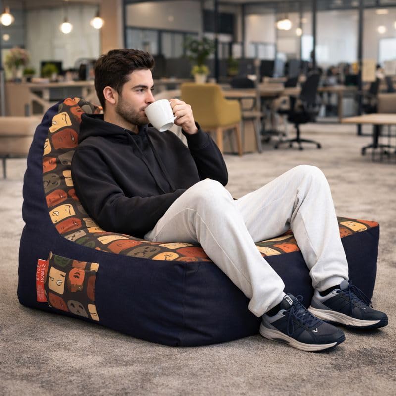 Image of Style Homez Urban Design Denim Canvas Abstract Printed Chair Bean Bag XXL Size Filled with Beans Fillers