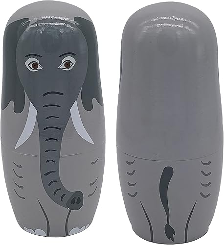 Miniatura 4 de Juego de 5 muñecos anidables de animales Matryoshka hechos a mano con figuras de madera apilables para niños y adultos, Año Nuevo, incluye elefante,
