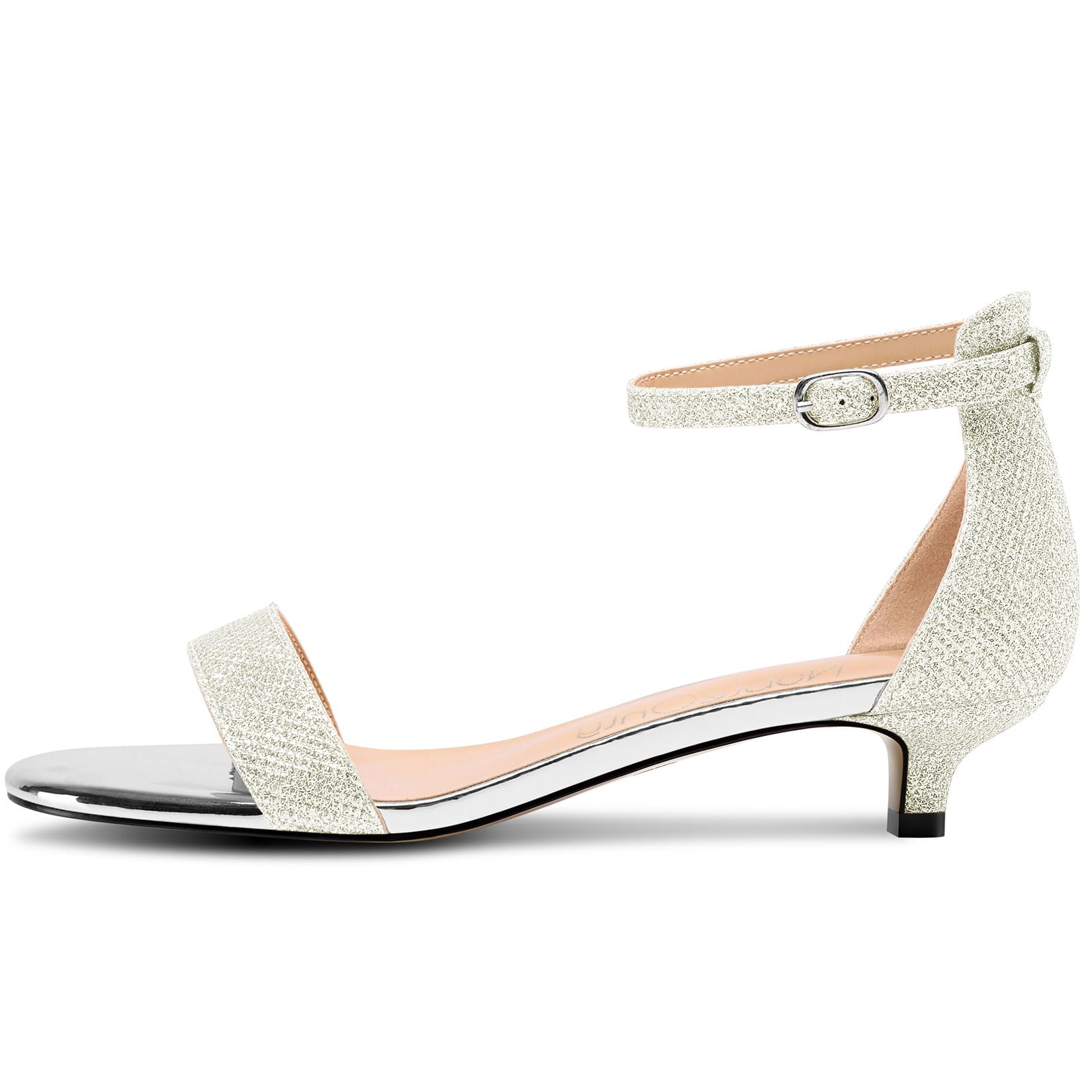 NobleOnly Mujer Gatito Heel Abierta Punta Glitter Correa Tobillo Sandalias Two-Piece Cierre con Hebilla Dress Baile Verano Zapatos 3 CM Heels