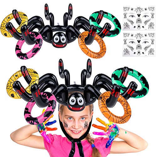 TEPSMIGO Halloween Ring Toss Game Toys 2 Set Inflatable Spiders Costume Witchâ€™s Hat Spider Ring Toss Game, Perfect for Halloween Celebration Carnival School Party Event Decoration Outdoor Indoor