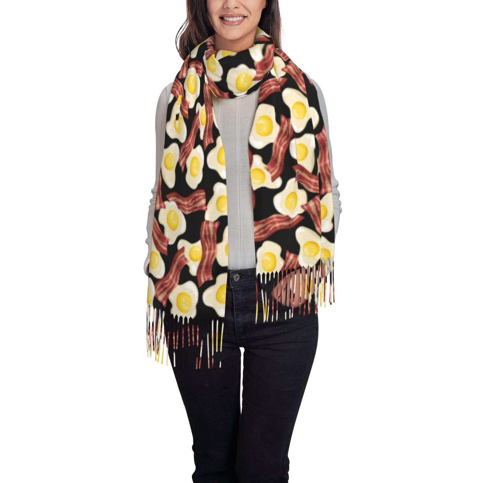 Fried Eggs And Bacon Scarf For Women & Girl Tassel Scarves Soft Cashmere Scarf Warm Shawl Ladies Gift