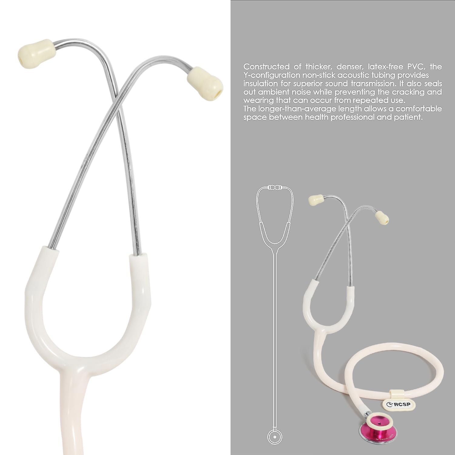 RCSP Stethoscope for Doctors and Professional Medical Student Light Weight Jointless Tube Soft Earknobe MICRO AL White Aluminium Chest Piece 2