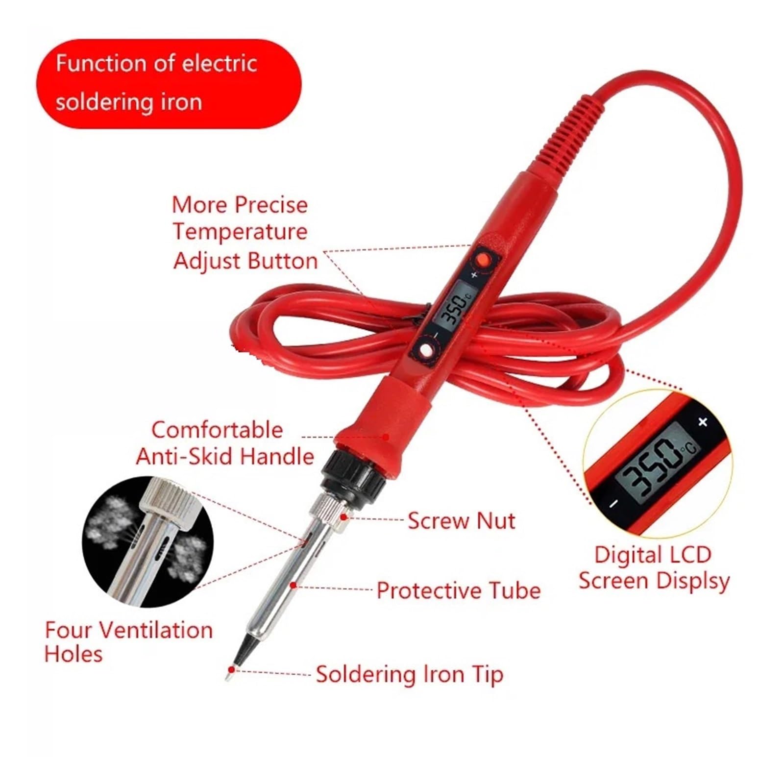 Kit De Soldador Eléctrico Temperatura, 80W Con Multímetro, Herramienta Soldadura Calentamiento Preciso(Red-02)