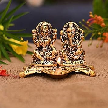 exciting Lives Lakshmi Ganesha Metal Statue Set - Lakshmi Ganesh Murti for Mandir Home, Diwali Gift Idol Murti Set for Hindu Pooja, Gift for Diwali, Festive Gifts, Home Decor