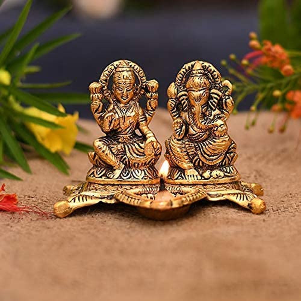 Statues Laxmi Ganesh en métal : ensemble de divinités indiennes pour temple maison