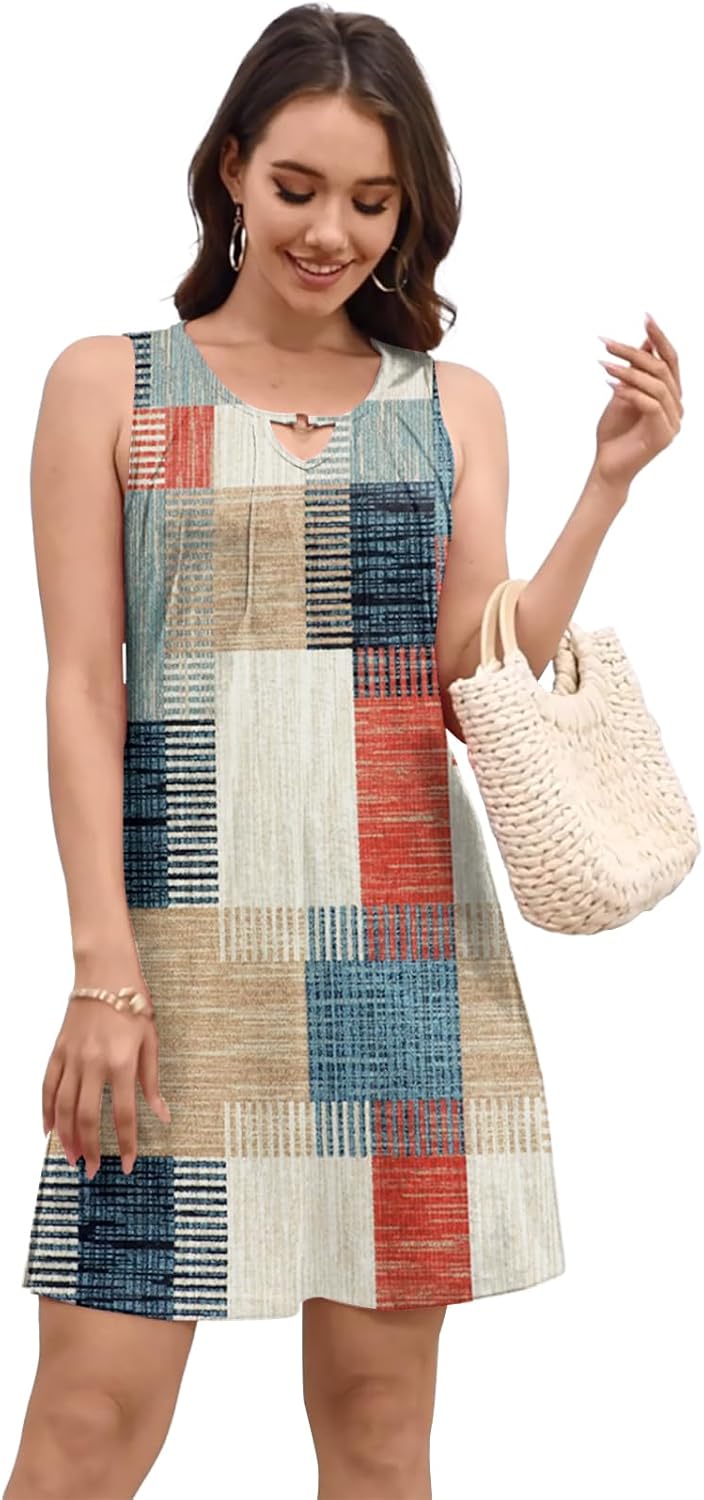 Pleated Front Summer Dresses for Women 2025 Casual Beach Floral Print Sundress Boho Tank Dress - Image 3