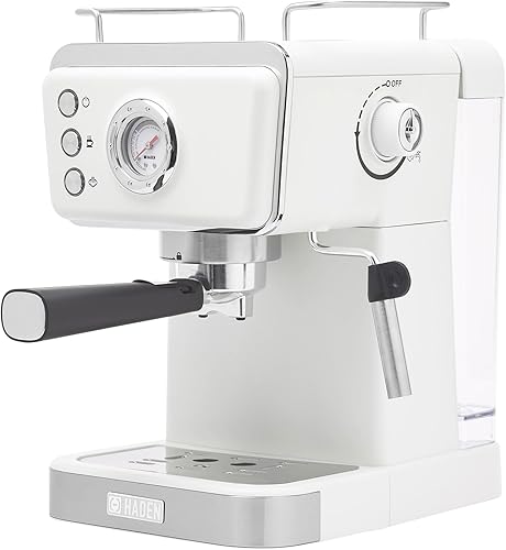 HADEN Barista Brew - Cafetera de café expreso, de acero inoxidable con función espumador de leche y vaporizador y tanque de agua de 1.5 L, color