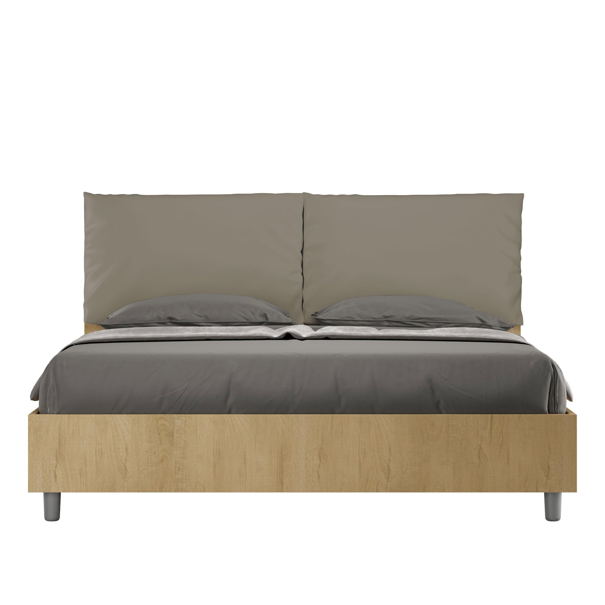 Bonussi Letto Matrimoniale 160x200 cm con Rete e Contenitore Struttura Quercia con Cuscini in Similpelle Egos Antea Cappuccino