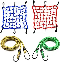 Kit 2 Cordinhas e 2 Redes Elasticas 40 x 40 Aranha Para Prender Bau Capacete Bagageiro Moto Bicicleta