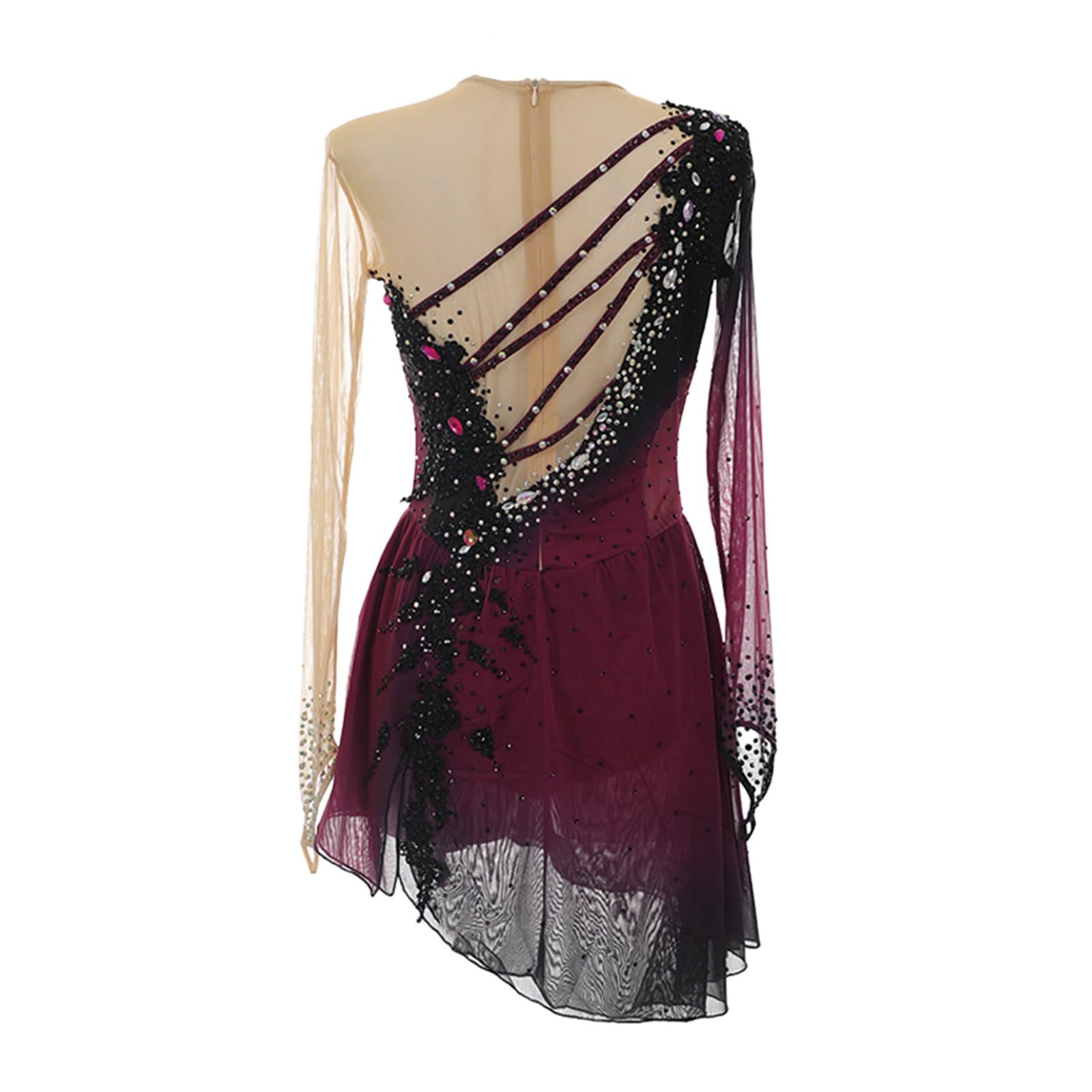 Eiskunstlaufkleid for Damen, Funkelndes Eislauf-Outfit, Langärmliger Trikotanzug Mit Rock