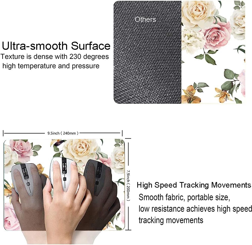 Image of Premium-Textured Mouse Pad, Non-Slip Rubber Base Mousepad for Laptop, Computer & PC, 9.5x7.9 in - Enhanced Precision, Ergonomic Comfort, Ideal for Gaming & Office (Roses Flower)