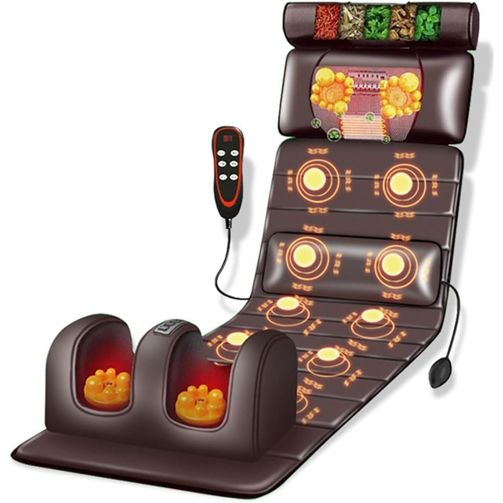 Generico Tappetino per Massaggio Completo del Corpo Materasso Massaggiante con Shiatsu Massaggiatore Collo Staccabile,per Sedia da Massaggio Riscaldato Elettrico Multifunzionale(Color:Marrone)