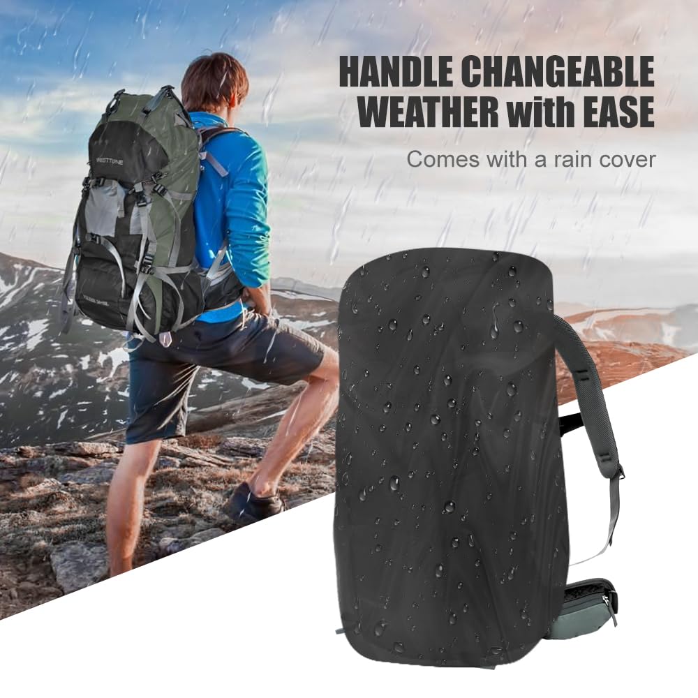 60L Outdoor Hiking Backpack With Internal Frame, Including Rain Cover, Gray