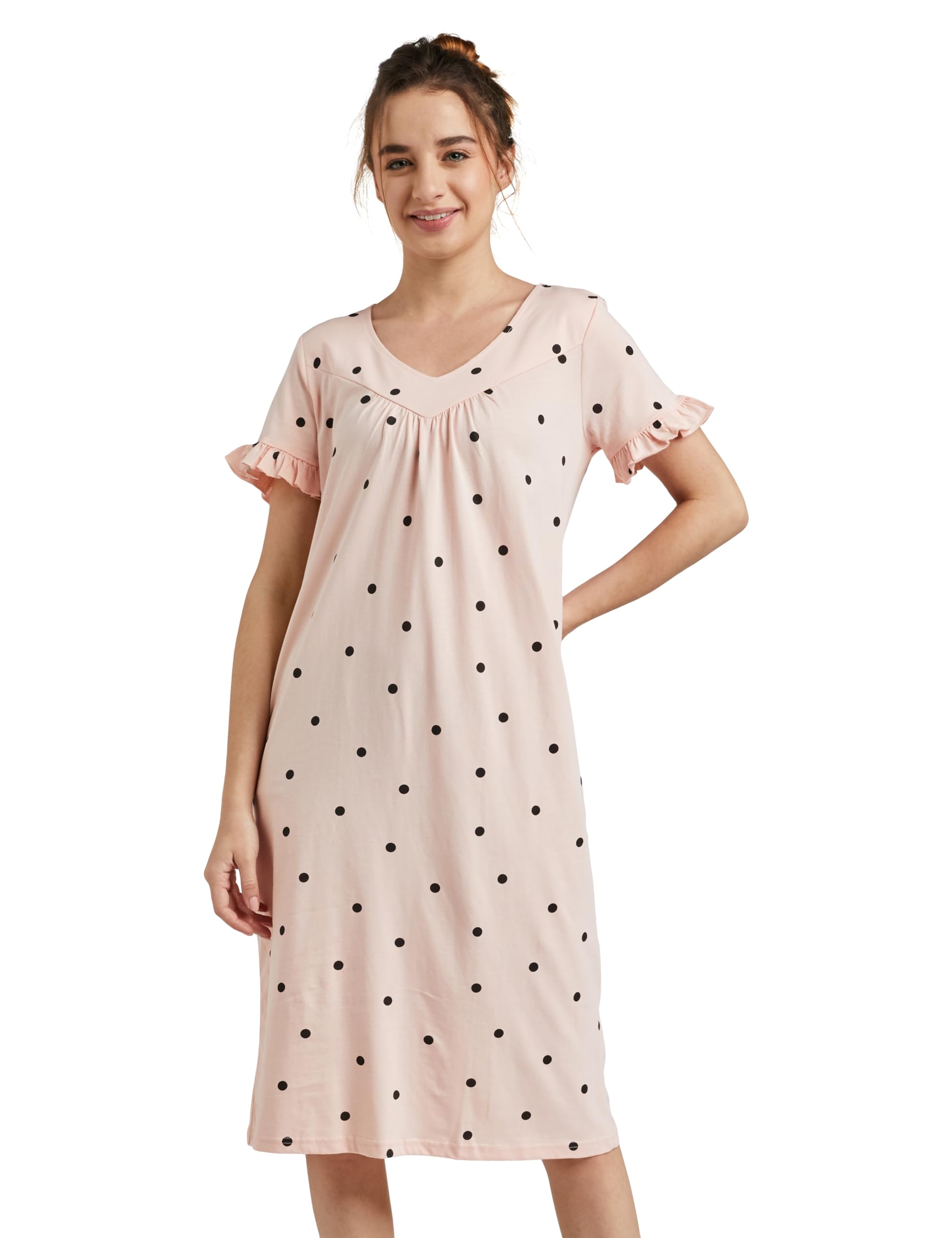 Amazon Brand - SymbolWomen's Cotton Knee Length Regular Fit Nighty | Night Dress (Available in Plus Size)
