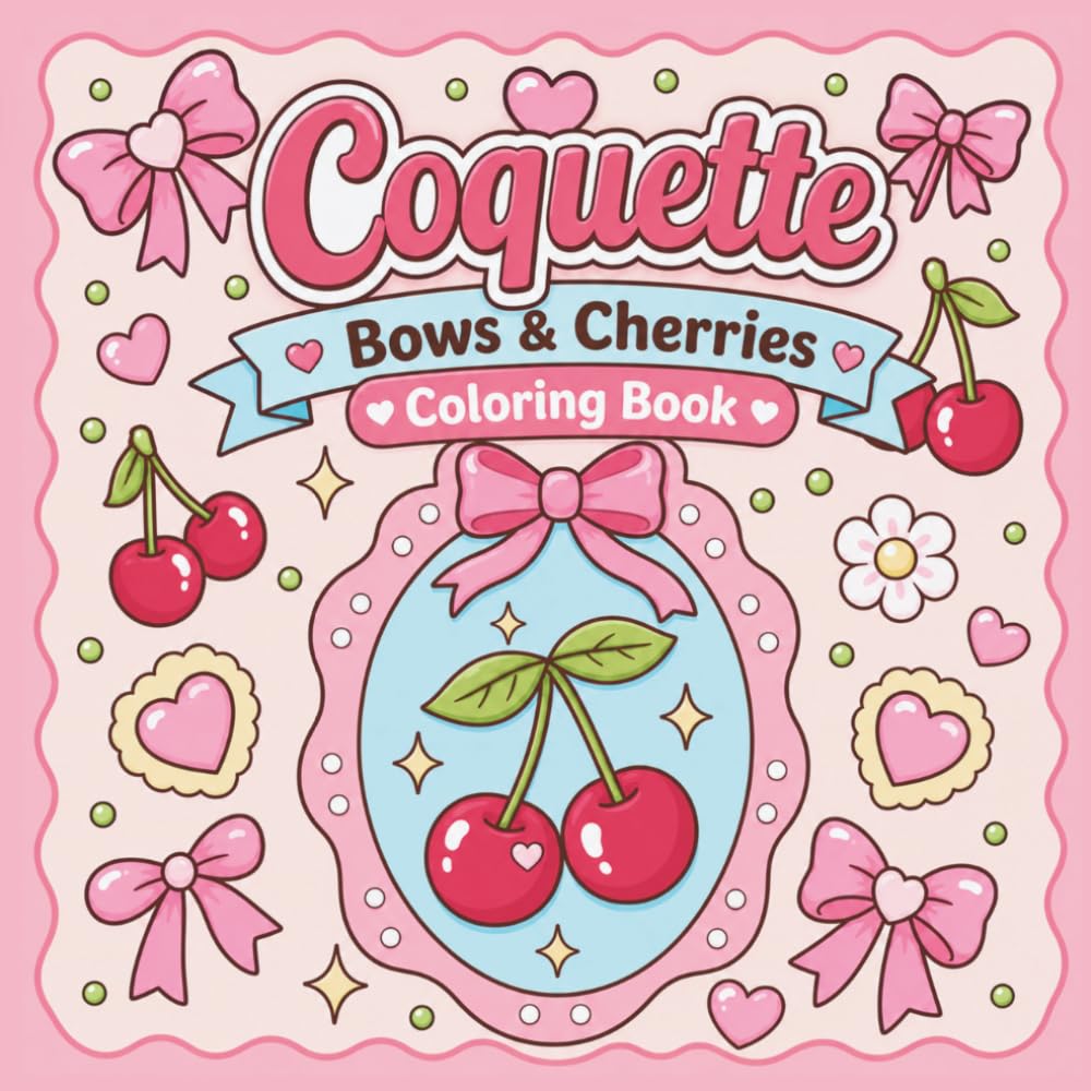 Coquette Bows & Cherries Coloring Book: 52 Bold & Easy Style Designs | For Kids, Teens & Adults