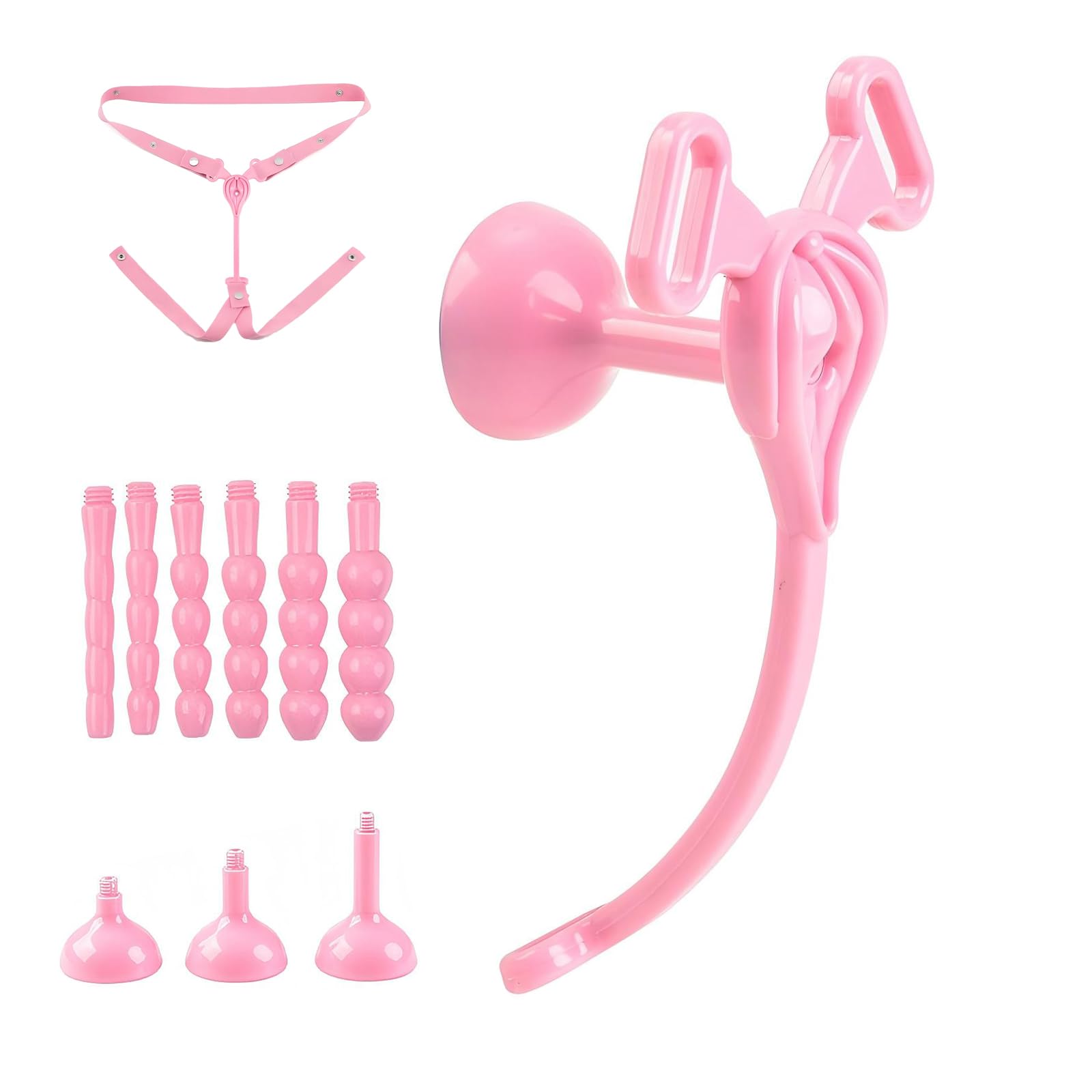 Cage de Chasteté pour Pénis Inversée Sex Toys Sissy Cage Chastetée avec 3 Bacs à Urine et 6 Cathéters Jouet Adulte Chastity Cage Man en ABS avec Ceinture pour Exercer le Pénis (Pink,B)