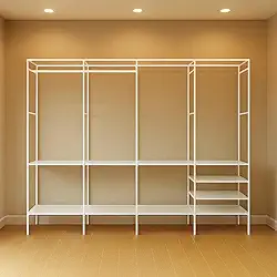 Arara de Roupas Cabideiro Quadrupla Metálica, Reforçada com Sapateira e 10 Prateleiras 4 Colunas – Armário Organizador para Closet e Quarto de Casal Grande (Branco)