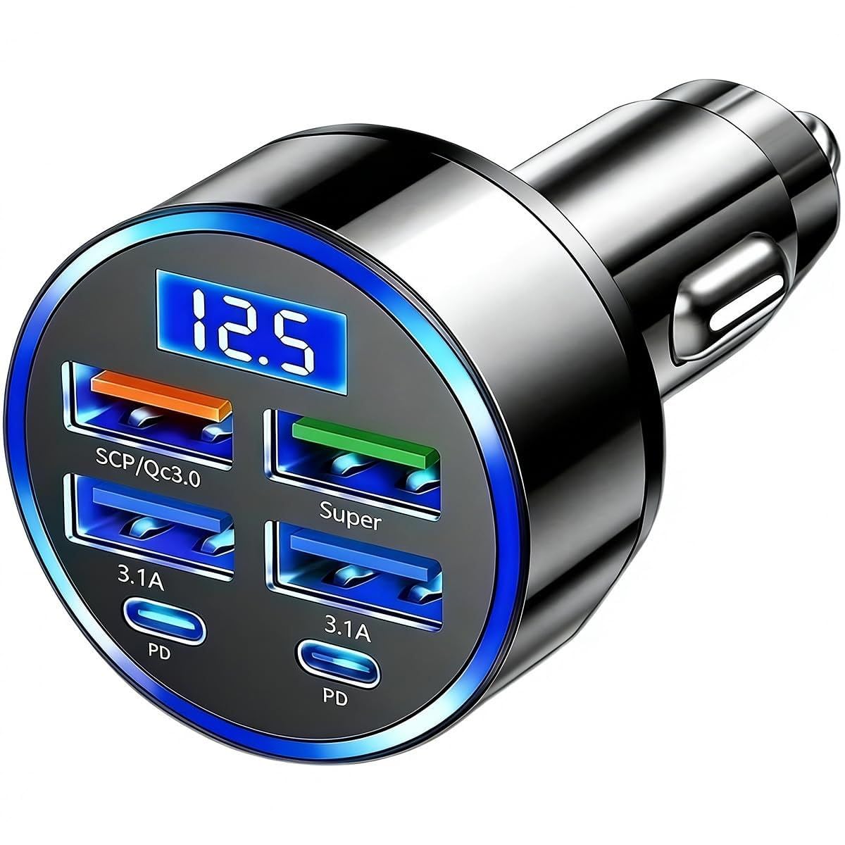 6-in-1 Car Charger Adapter with Fast Charging, Dual USB Ports, Type-C PD, LED Display & Multi-Device Support – Universal Car Charging Hub for Smartphones, Tablets & More-image-27