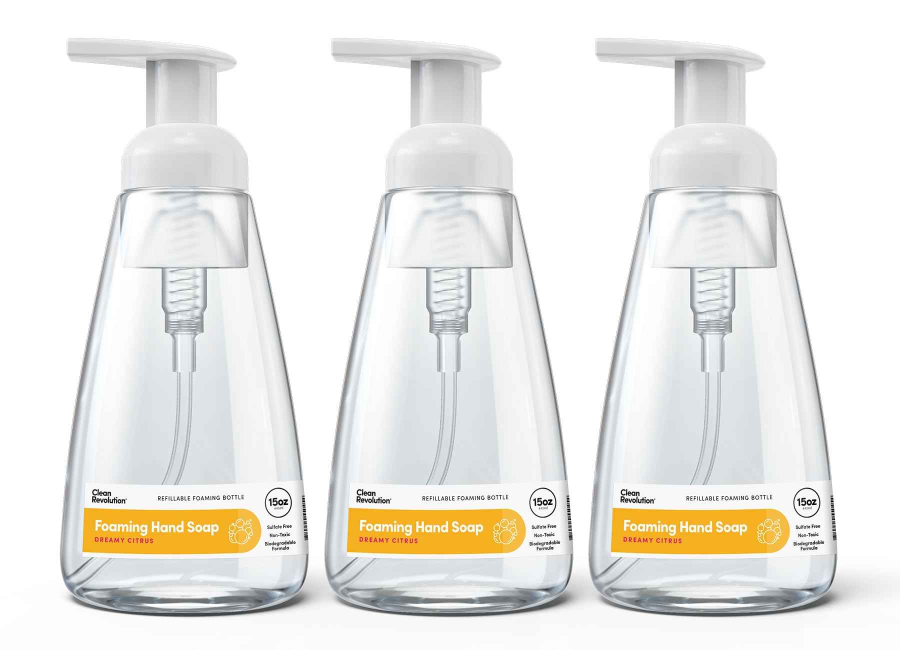 Clean Revolution Ready to Use Foaming Hand Soap | Three Pack | Jumbo 15oz Bottles | Gentle, Moisturizing & Eco-Friendly | Real Essential Oils | Dreamy