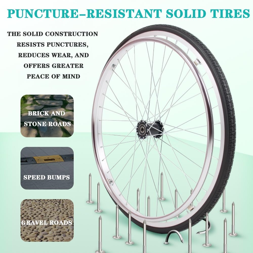 24"x1 3/8 Rechange Roue Fauteuil Roulant De 24 Pouces, Roue Arrière De Fauteuil Roulant Pour Fauteuil Roulant Manuel, Pneus Pleins Non Pneumatique(Gray)
