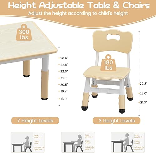 Miniatura 4 de GAOMON Juego de mesa y 4 sillas para niños con escritorio de graffiti, juego de mesa y sillas para niños pequeños en altura ajustable, mesa de