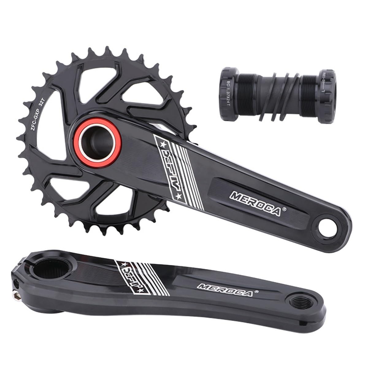 Lhhl Black 170Mm Mountain Bicycle Crank Set Mtb Hollow Integrated Cranksets 170Mm Crank Arm Set 32T 34T 36T 38T Single Chainring Aluminum Alloy Crank Bottom Bracket(,38T)