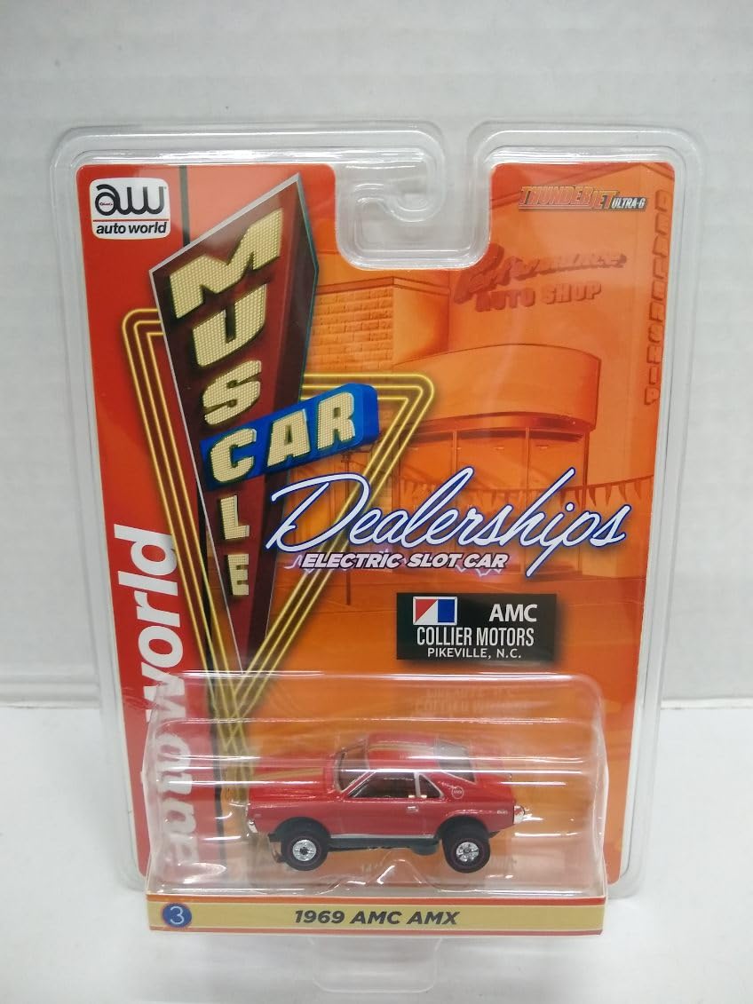 Auto World SC394-3A Muscle Car Dealerships 1969 AMC AMX HO Scale Electric Slot Car - Red with Gold