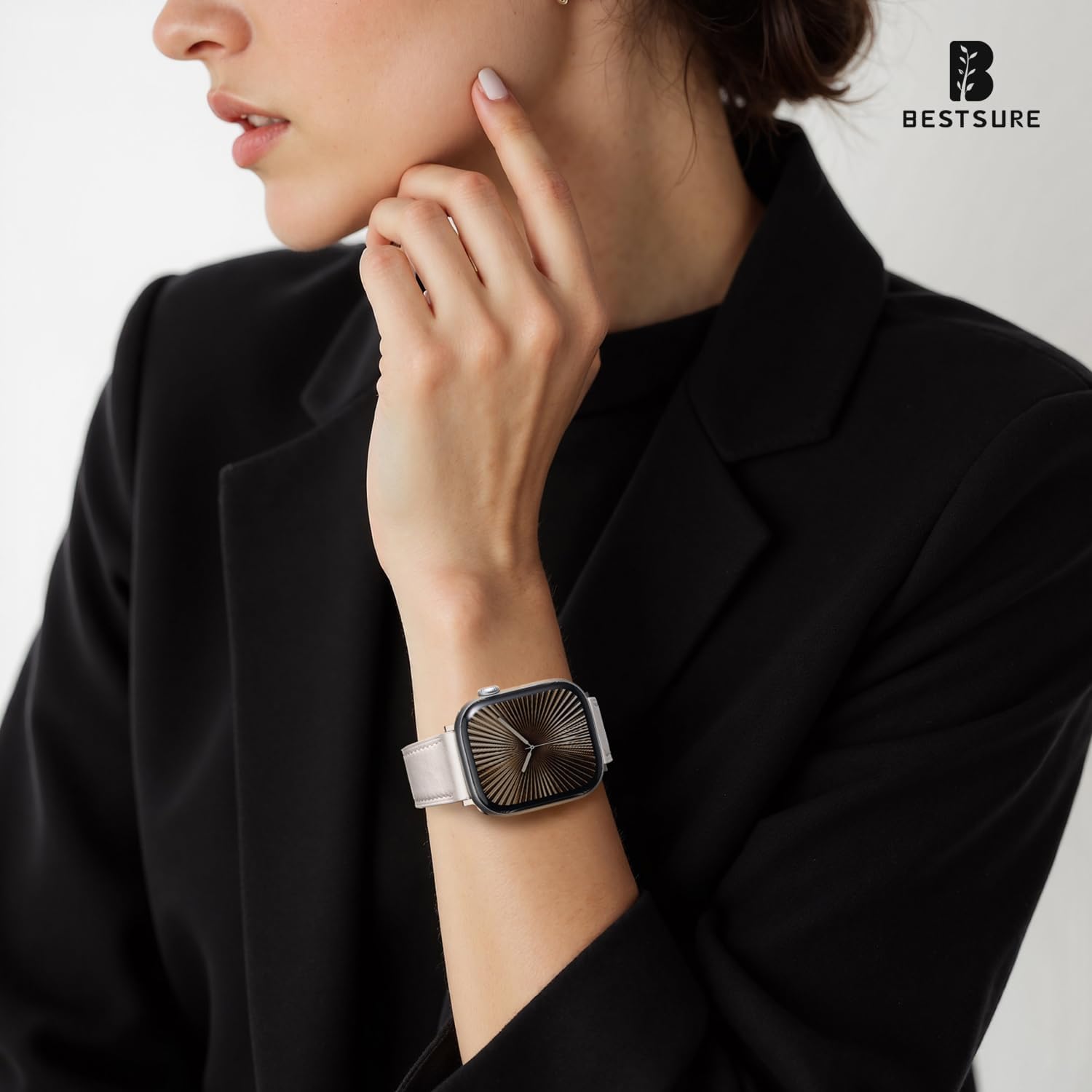 BESTSURE Magnetic Leather Band for Apple Watch Ultra 3/2/1 SE3/SE2/SE/Series 11/10/9/8/7/6/5/4/3/2/1, Durable Stylish Genuine Leather with Magnetic Buckle Apple Watch Band for Men Women - Image 6