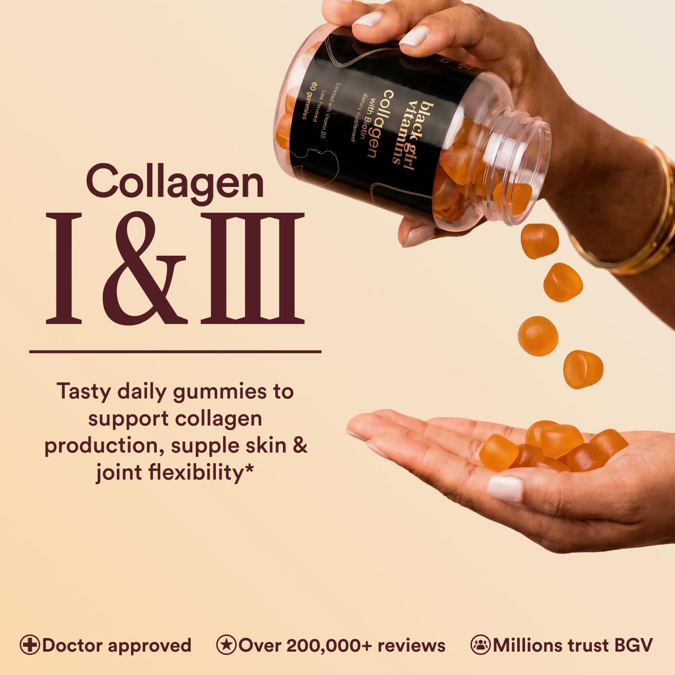 Black Girl Vitamins - Collagen Gummies for Hair, Skin, and Nail Support, with Vitamin C, Vitamin E, and Biotin, Gluten-Free, (Lime), 60ct — Amazon image 5