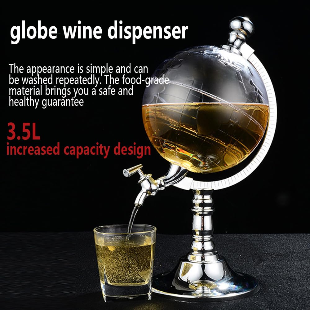 EEYZD 3.5L Globe Whiskey Decanter, High Capacity Shaped Wine Decanter Dispenser for Wine, Beer, Whiskey, Drinks