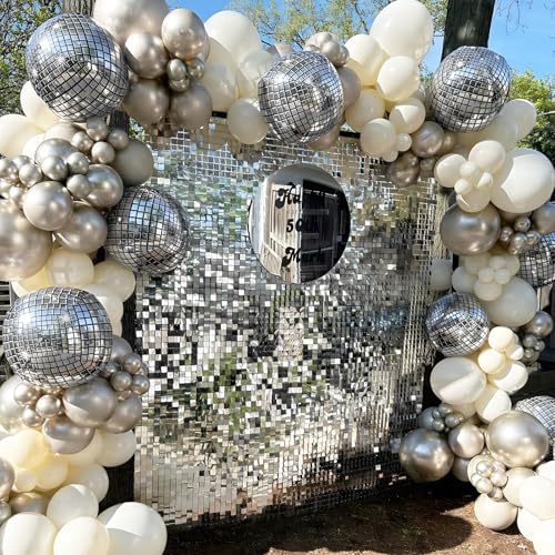 Image of 10 Pcs Disco Ball Balloons 32 /10 4D Ball Balloons Metallic Silver Disco Mylar Balloon Chrome for Birthday Bachelorette 70s 80s 90s Themed Graduation Retro New Year Eve Prom Party Decorations
