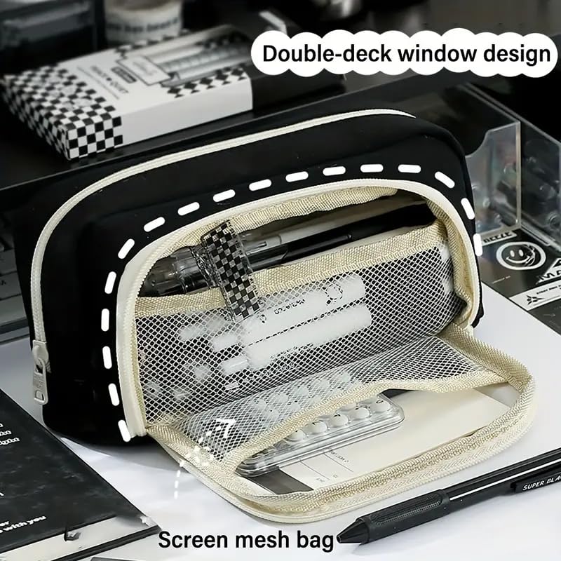 Image of Invite Enterprise Canvas Panda Themed Pencil Case With Super Large Capacity Cute Pencil Box - Aesthetic School Supplies Big Stationery Bag Zipper Pencil Pouch For Girls & Boys (Black Color)