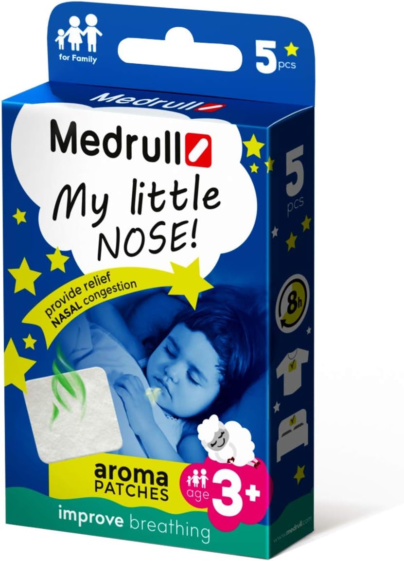 Medrull Aroma Patches for Family My Little Nose Pack of 5 Adhesive Scented Pads Essential Oils Aromatherapy Pads Nasal Congestions Cough Cold Symptoms Relieve Up to 8 Hours