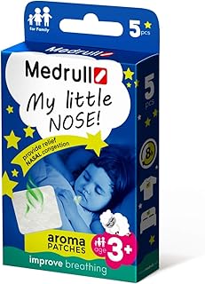 Medrull Mon petit nez Patchs aromatiques – Contre le froid, la toux et les symptômes de fièvre – Compresses aromatiques avec des huiles essentielles – Actif pendant 8 heures – Lot de 5 – Âge 3 ans +