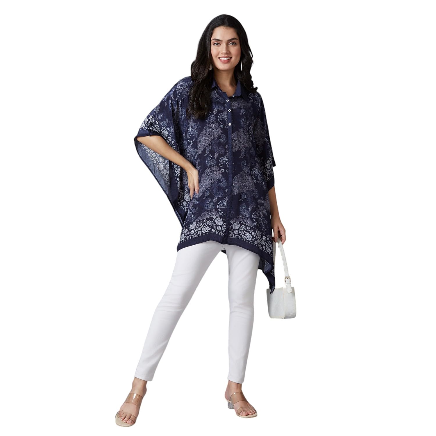 cloth haus india Women's || Navy Paisley Printed Kaftan Shirt || Viscose Material || Top Kaftan for Women || Short Kaftan-picture-22