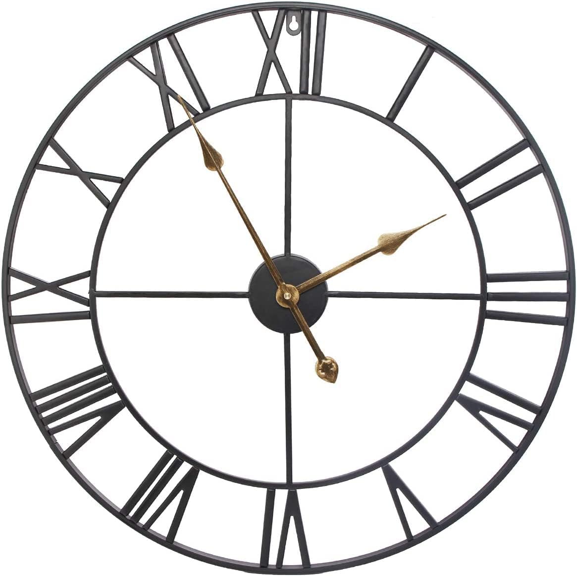 SEJU 60cm Large Metal Wall Clocks, Silent Non Ticking Vintage Retro Style Wall Clock with Roman Numerals, for Living Room Garden Bedroom Kitchen Office Lounge Hotel Decor Gift, Black
