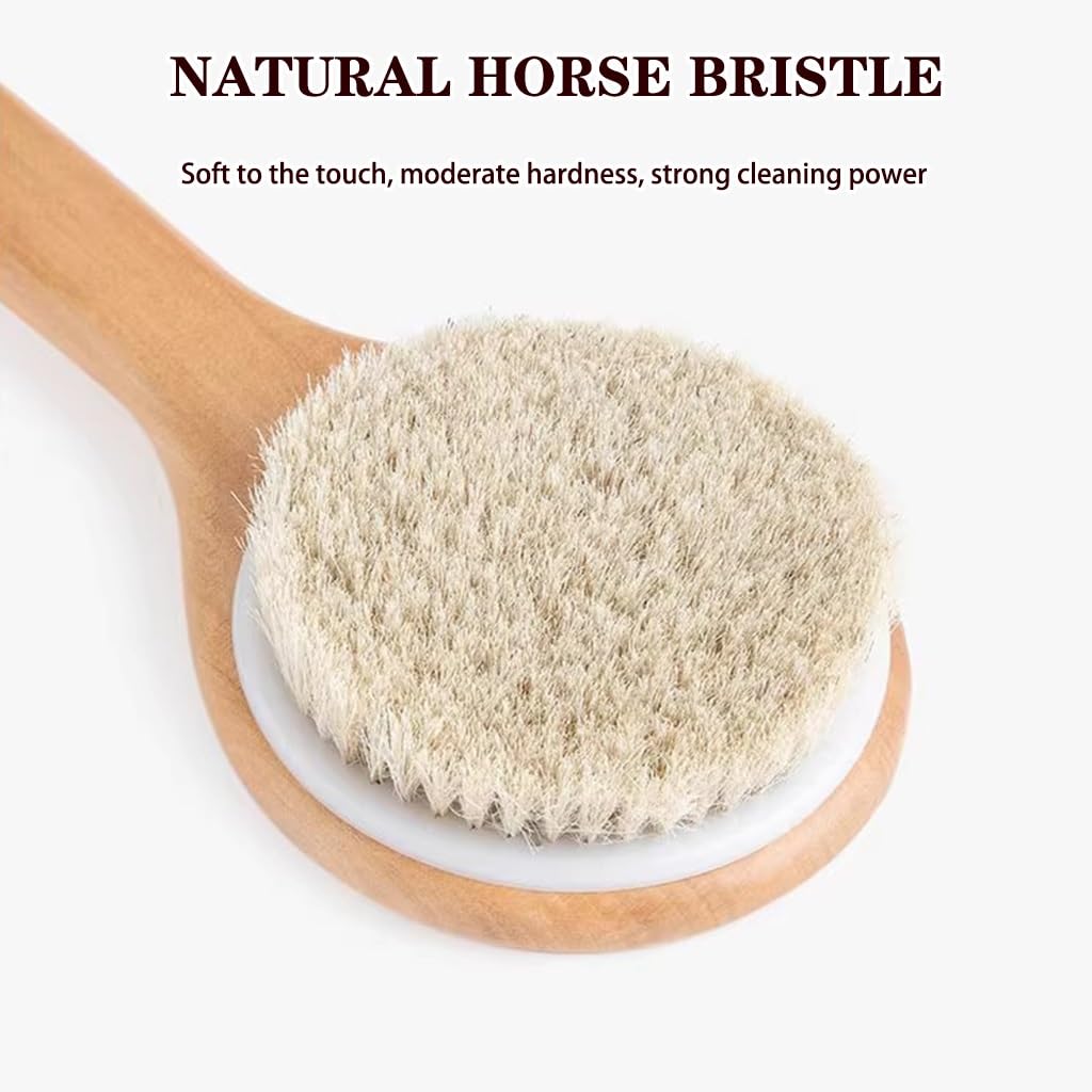 Cepillo De Ducha De Madera De Mango Largo para El Hogar con Cuerda para Colgar, Exfoliante Corporal De Cerdas Naturales De Caballo, Exfoliante De Espalda Y Limpieza con Masaje(40 * 10.5cm*2PCS)