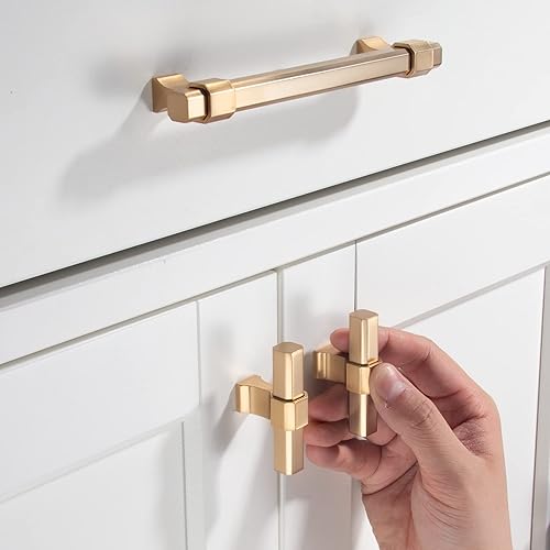 Miniatura 4 de TUNNY Paquete de 5 manijas octágonas clásicas de 8.81 pulgadas8.819 in de distancia entre tornillos de bronce champán, manijas de hardware para