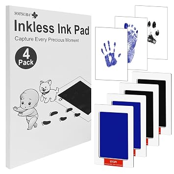 4-Pack Inkless Baby Hand and Footprint Kit, Newborn Footprint Handprint Safe Inkless Gift Foot Hand Print Wipe Kit Gifts (Black/Blue)