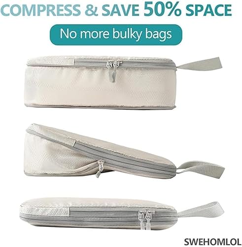 Miniatura 3 de Compression Packing Cubes Set for Travel, Lightweight, Durable Clothes Organizer, Travel Accessories (Square Mesh 6 Set)(Gray)