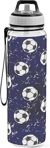 Miniatura 2 de Botellas de agua de fútbol azul con pajilla, botella de agua transparente grande para correr, sin BPA, para niñas, niños, mujeres, hombres, viajes,